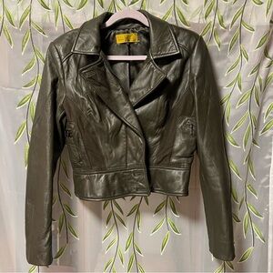 Olive Green Leather Moto Jacket